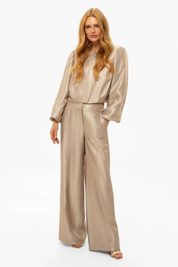 Fifth House wide leg regular waist broek taupe
