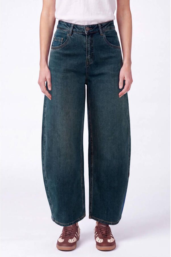 Florez high waist barrel jeans donkerblauw