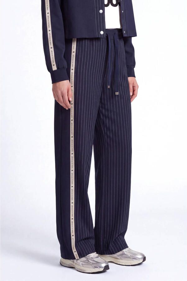 Florez wide leg casual broek met krijtstreep donkerblauw
