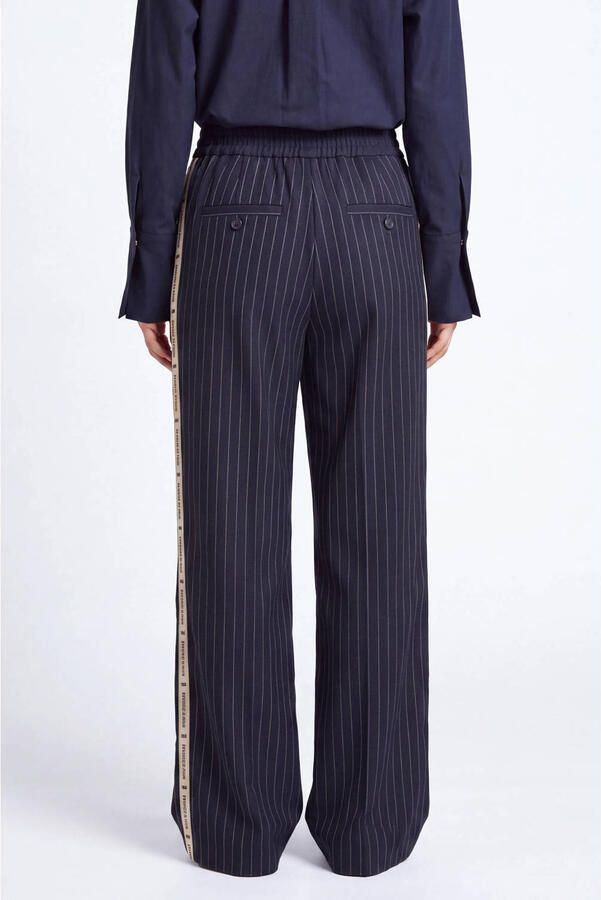 Florez wide leg casual broek met krijtstreep donkerblauw - Foto 3
