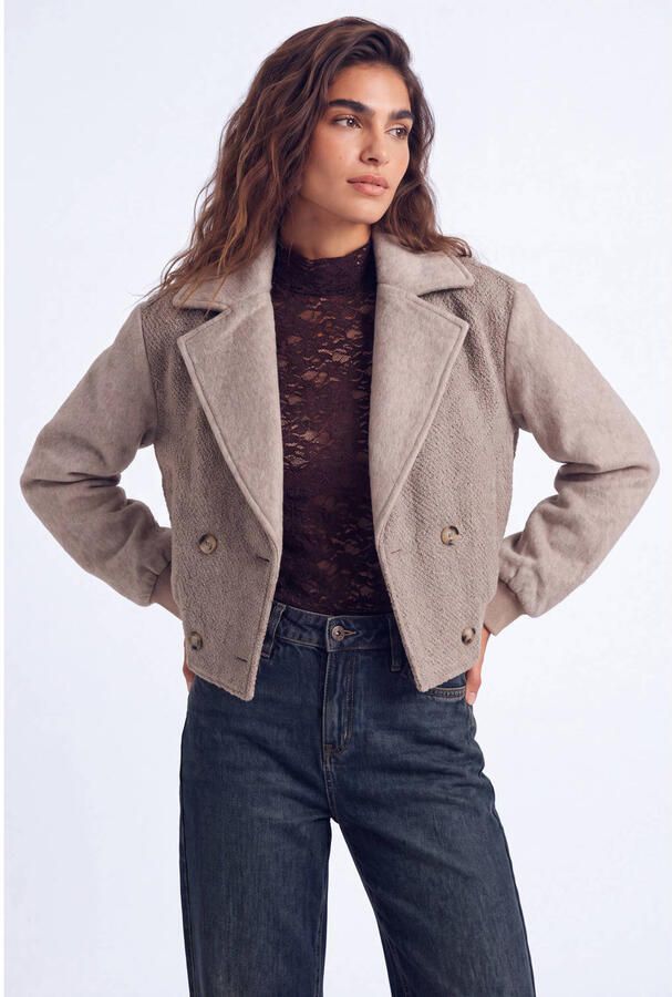 Florez winterjas met wol en backprint taupe