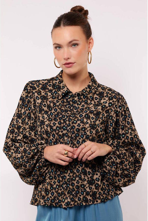 FLURESK blouse met panterprint bruin