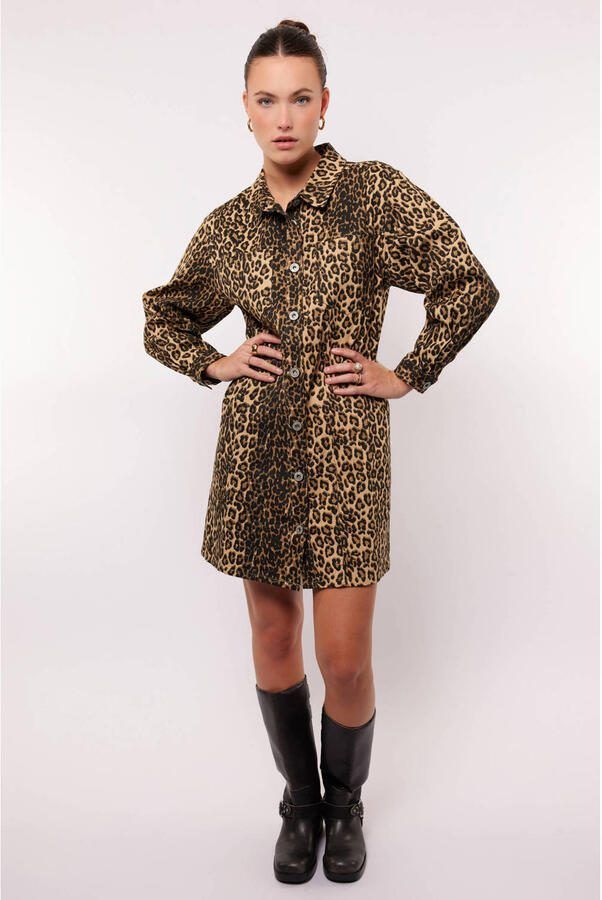 FLURESK blousejurk met panterprint bruin