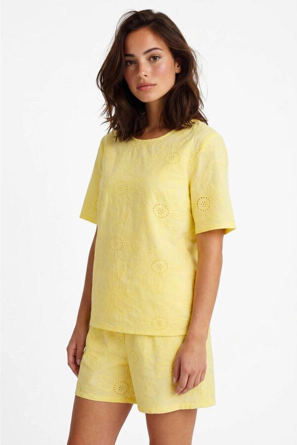 FLURESK blousetop broderie geel