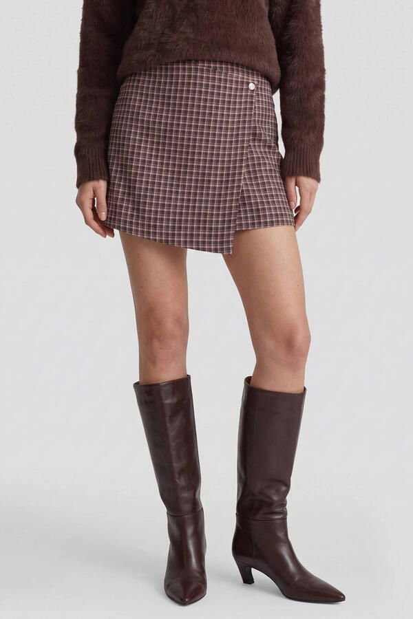 FLURESK geruite skort bruin