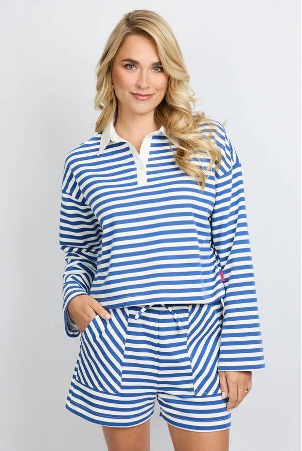 FLURESK gestreepte polo blauw