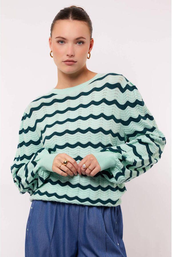 FLURESK gestreepte pullover mintgroen ajour