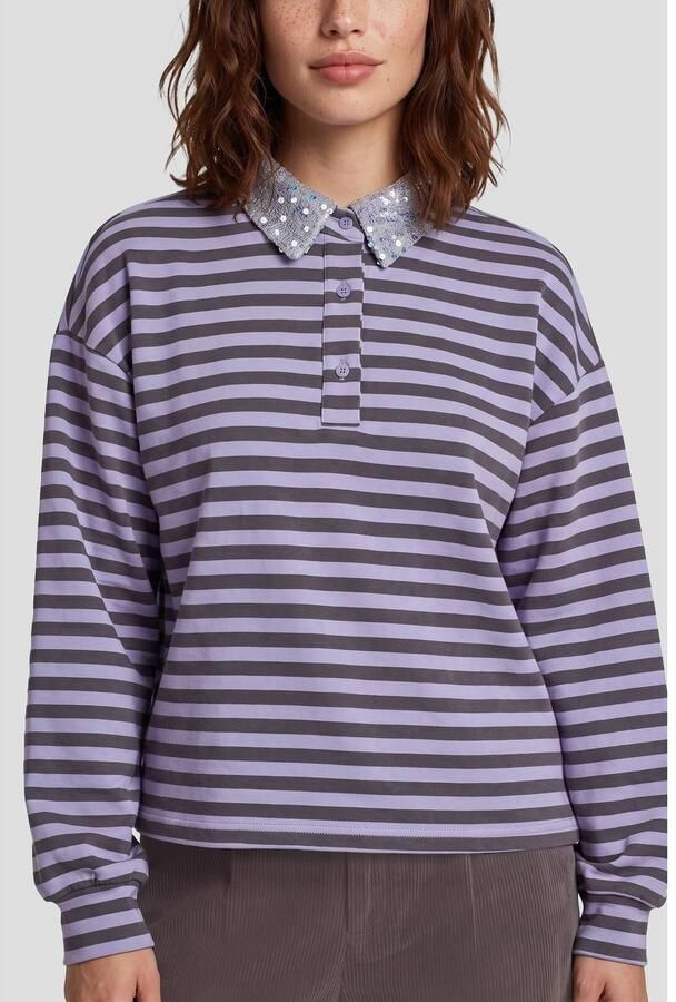 FLURESK gestreepte sweater met pailletten paars