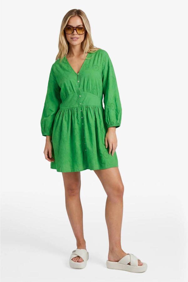 FLURESK korte jurk broderie groen