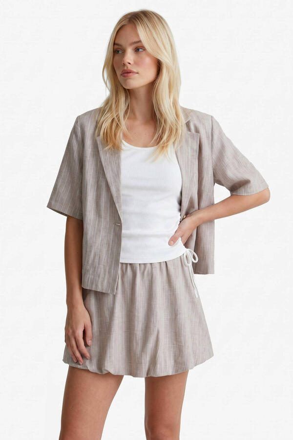 FLURESK regular blazer met krijtstreep taupe