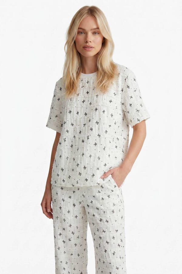FLURESK straight broek met print ecru