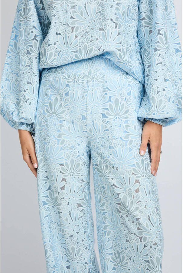 FLURESK straight high waist gebloemde broek lichtblauw