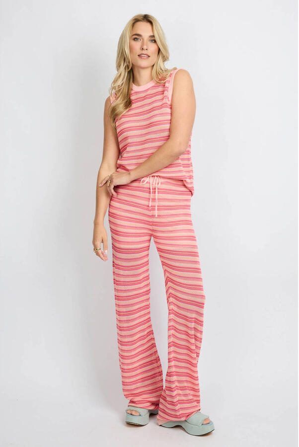 FLURESK straight high waist gestreepte broek gebreid roze