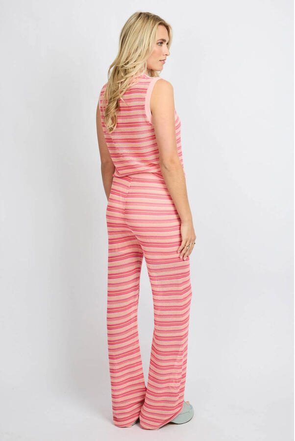 FLURESK straight high waist gestreepte broek gebreid roze - Foto 2