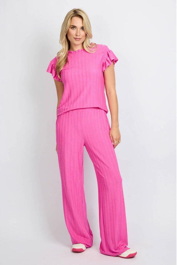 FLURESK straight regular waist broek met textuur roze