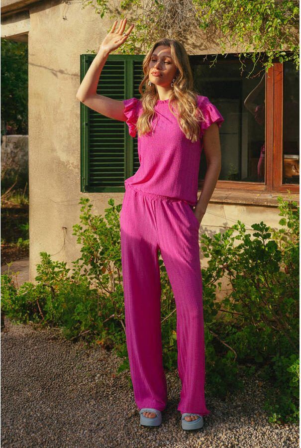 FLURESK straight regular waist broek met textuur roze - Foto 2