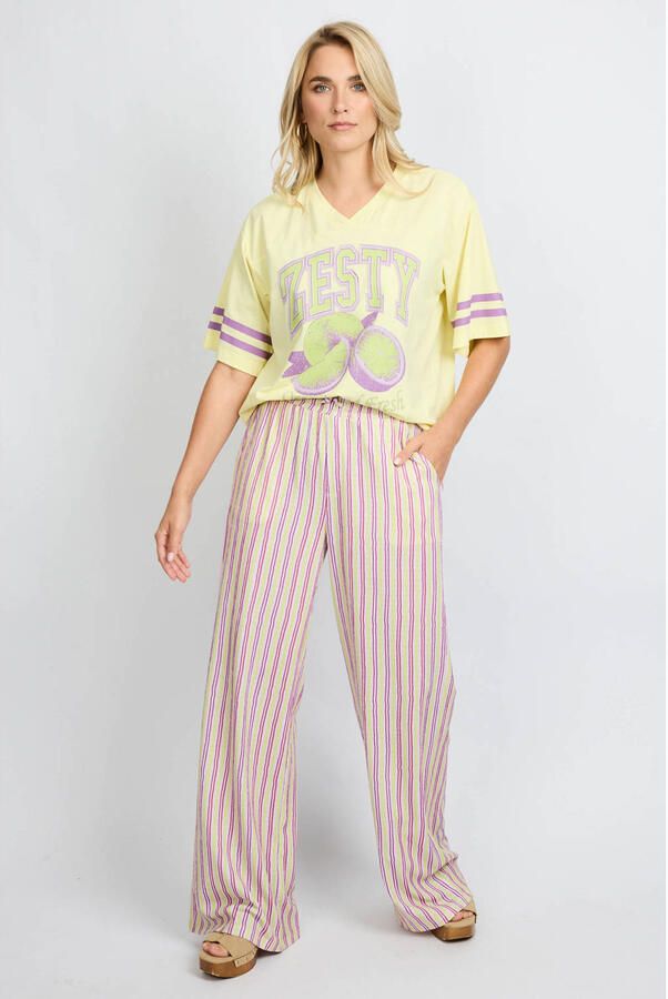 FLURESK straight regular waist gestreepte casual broek roze