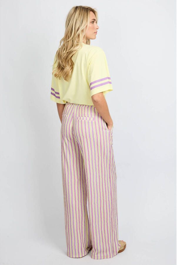FLURESK straight regular waist gestreepte casual broek roze - Foto 2