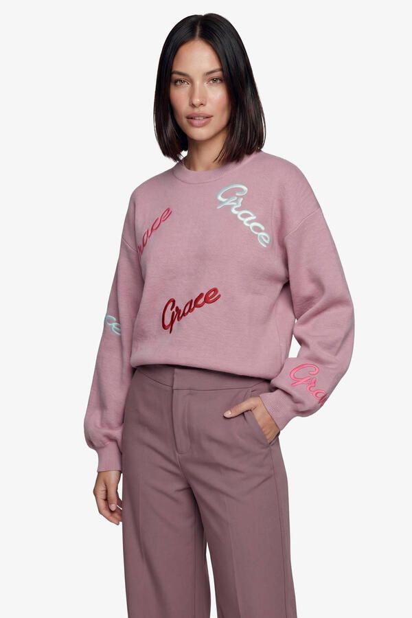 FLURESK sweater met borduursels oudroze