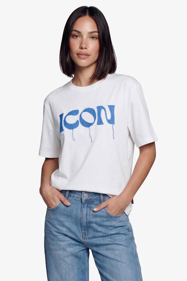 FLURESK T-shirt met tekst ecru