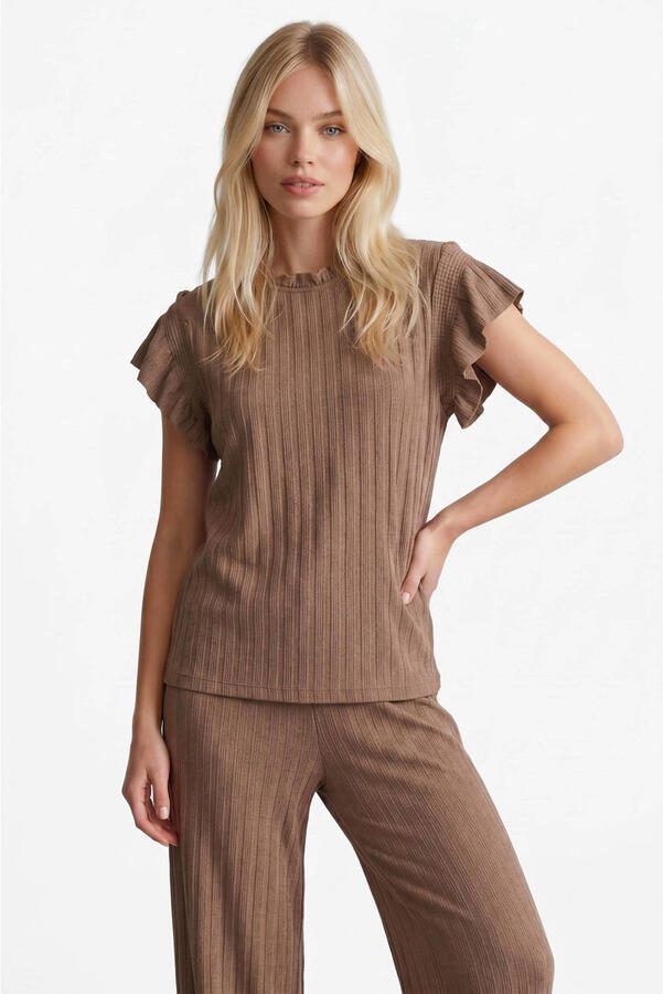 FLURESK top met textuur bruin