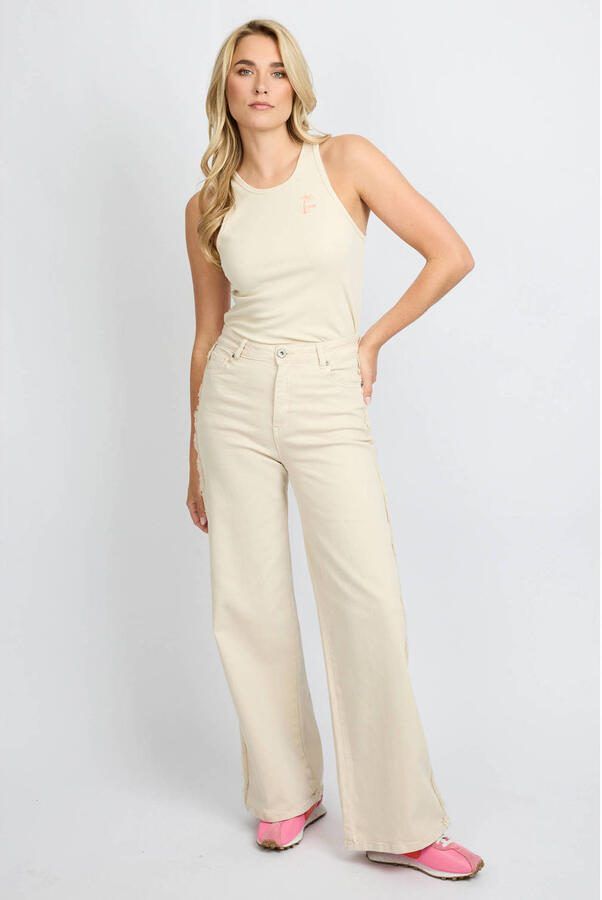 FLURESK Verina pants high waist wide leg jeans zand
