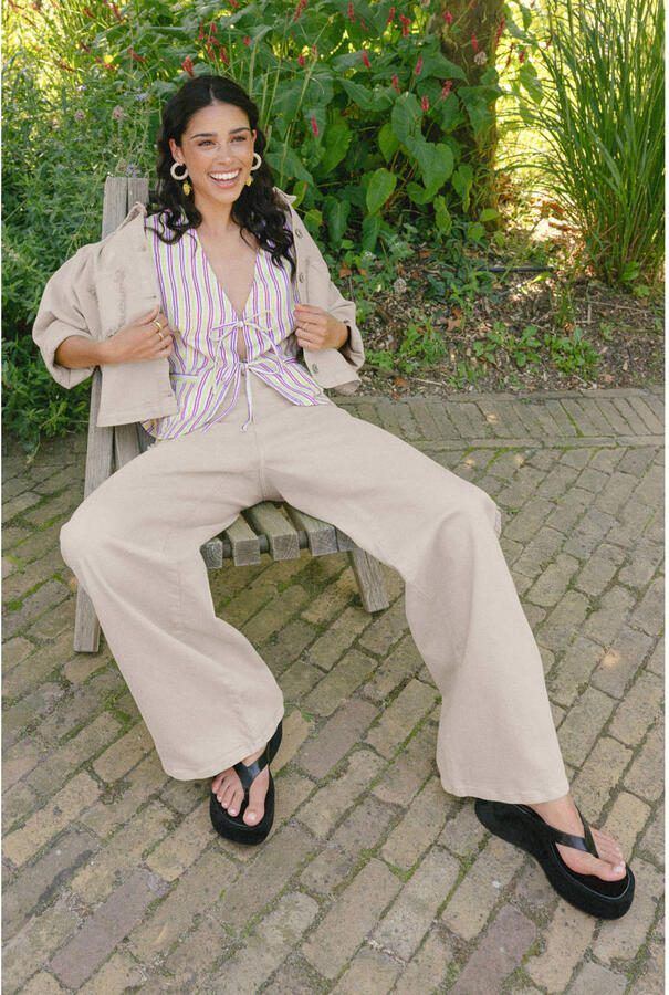 FLURESK Verina pants high waist wide leg jeans zand - Foto 2