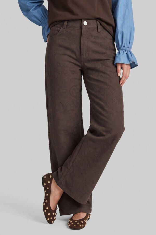 FLURESK wide leg broek met borduursels bruin