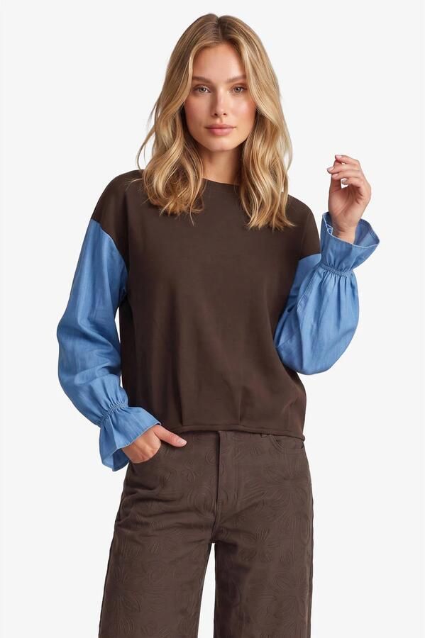 FLURESK wide leg broek met borduursels bruin - Foto 3