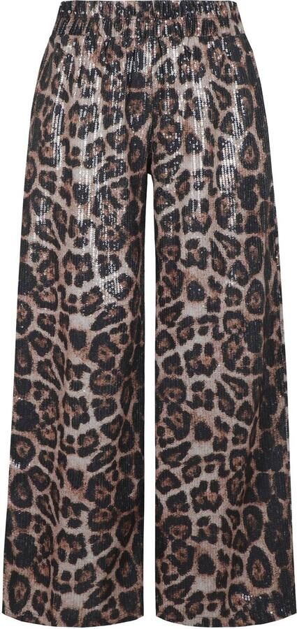 FLURESK wide leg broek met pailletten en panterprint bruin