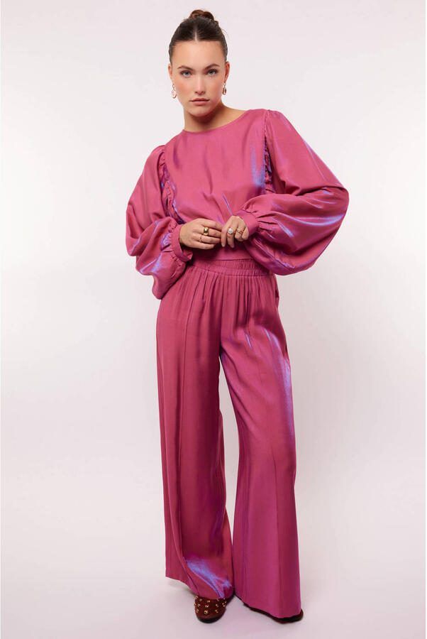 FLURESK wide leg high waist broek roze