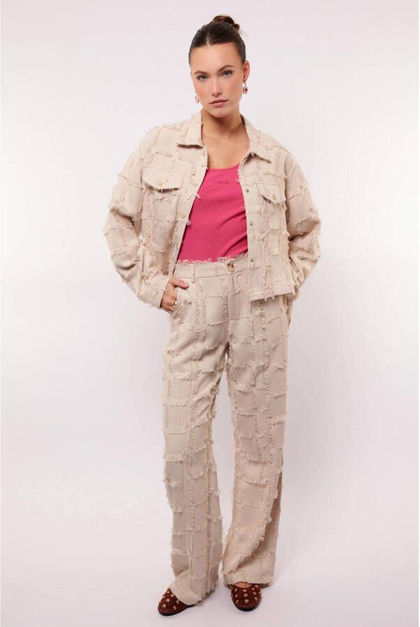 FLURESK wide leg high waist broek zand
