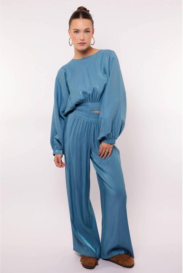 FLURESK wide leg high waist casual broek blauw - Foto 2