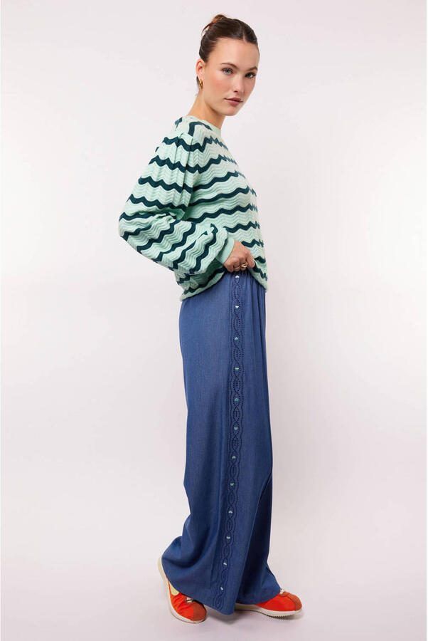 FLURESK wide leg high waist casual broek donkerblauw