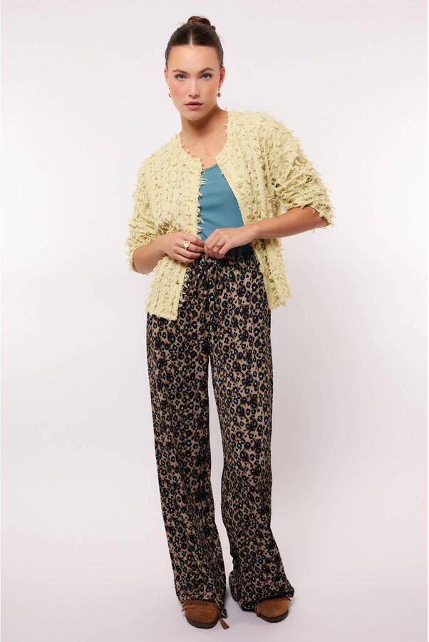 FLURESK wide leg regular waist broek met panterprint bruin