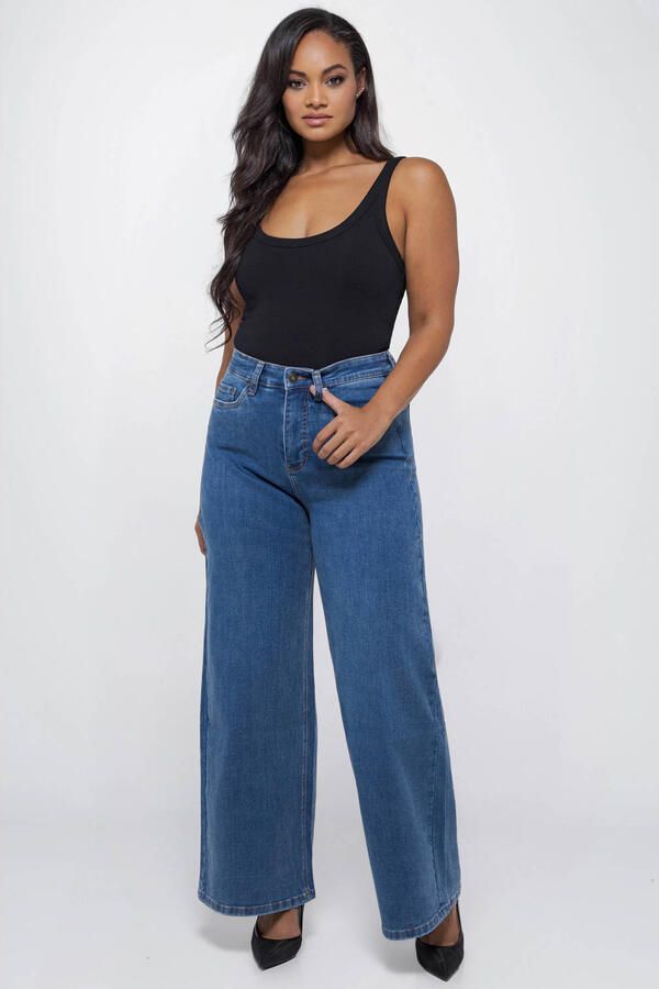 Fox Factor DENVER Shore Blue high waist wide leg jeans medium blue denim