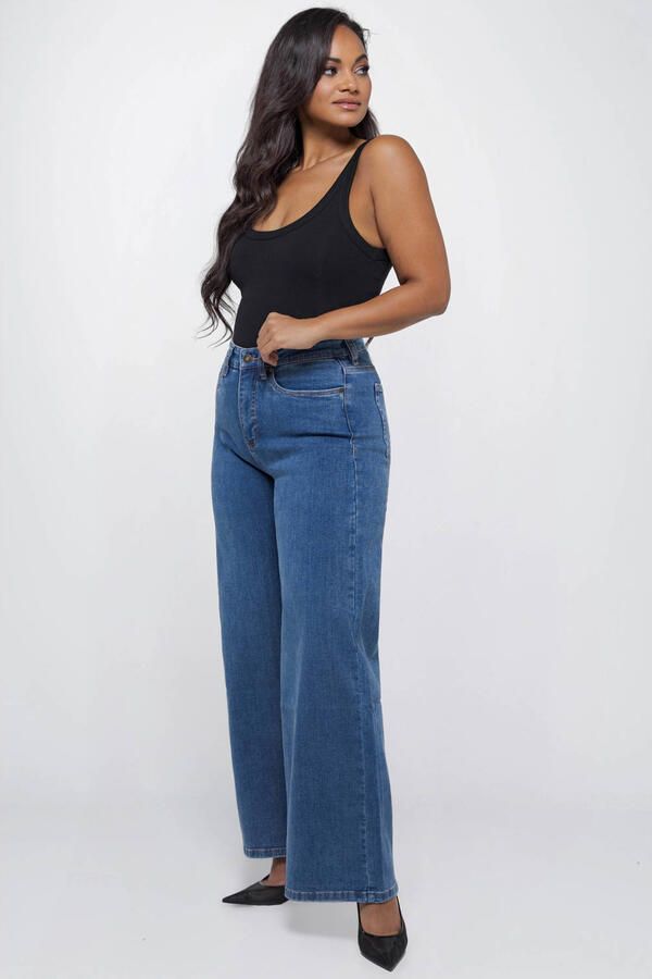 Fox Factor DENVER Shore Blue high waist wide leg jeans medium blue denim - Foto 3