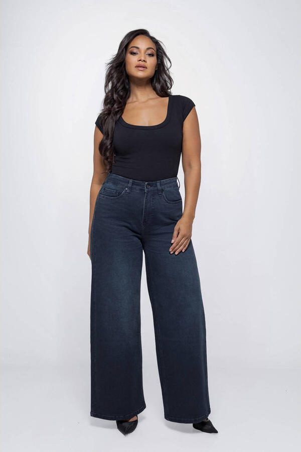 Fox Factor high waist wide leg jeans dark blue denim