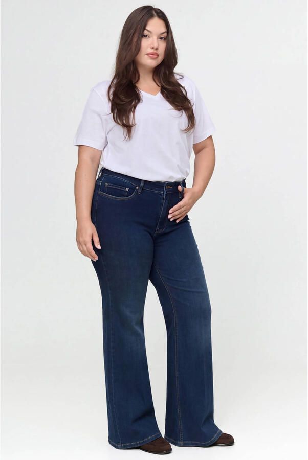 Fox Factor Plus Size flared jeans donkerblauw - Foto 3