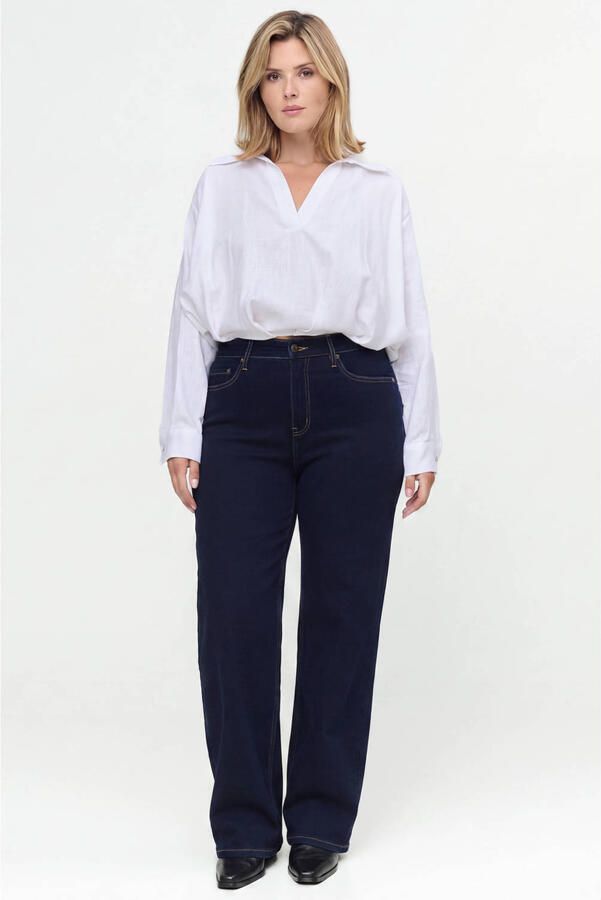 Fox Factor Plus Size wide leg jeans donkerblauw