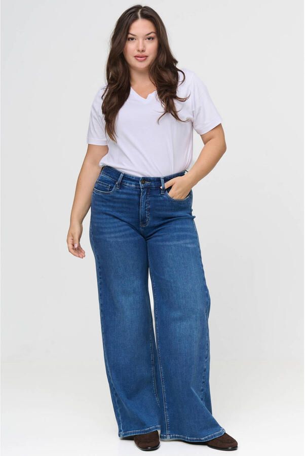 Fox Factor Plus Size wide leg jeans medium blauw denim