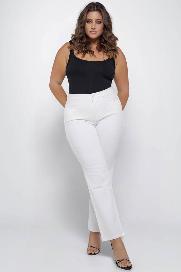 Fox Factor RIO Off White high waist straight leg jeans wit