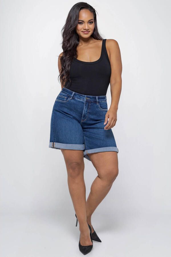 Fox Factor straight high waist short medium blue denim