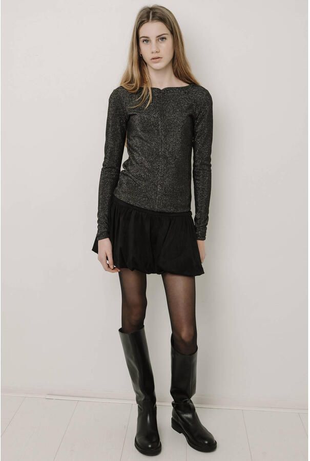 Frankie&Liberty aansluitende longsleeve met glitters zwart Meisjes Polyester Ronde hals