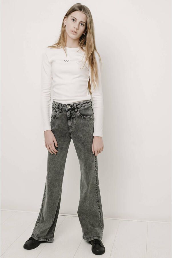 Frankie&Liberty aansluitende longsleeve met strass-steentjes crème Ecru Meisjes Polyester Ronde hals