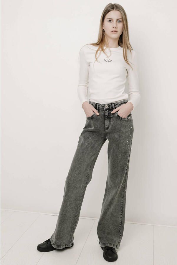 Frankie&Liberty aansluitende longsleeve met strass-steentjes crème Ecru Meisjes Polyester Ronde hals - Foto 2