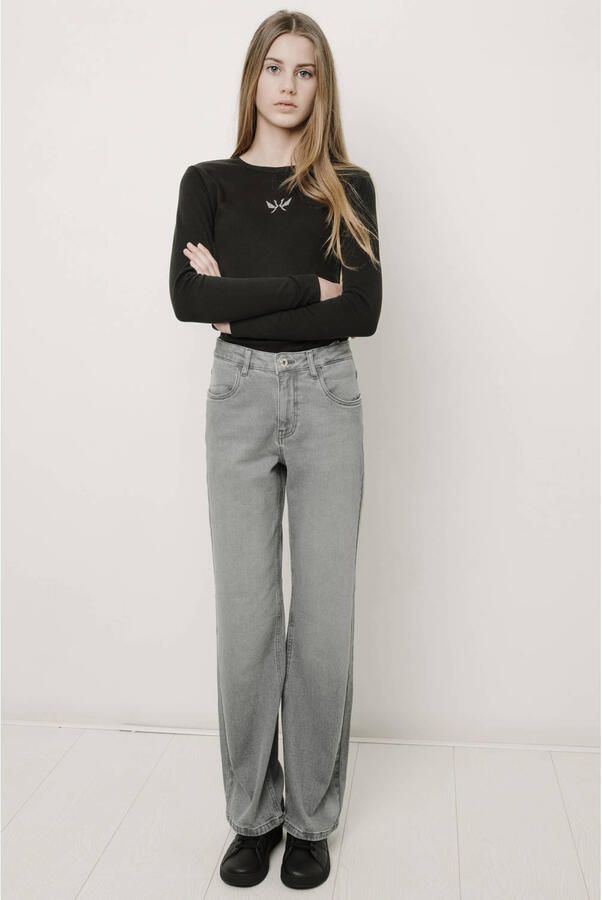 Frankie&Liberty aansluitende longsleeve met strass-steentjes zwart Meisjes Polyester Ronde hals