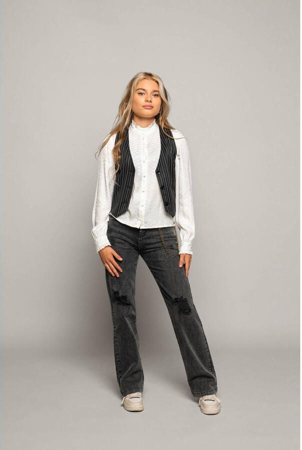 Frankie&Liberty high waist straight fit jeans Frankie met slijtage off black Zwart Meisjes Denim 164