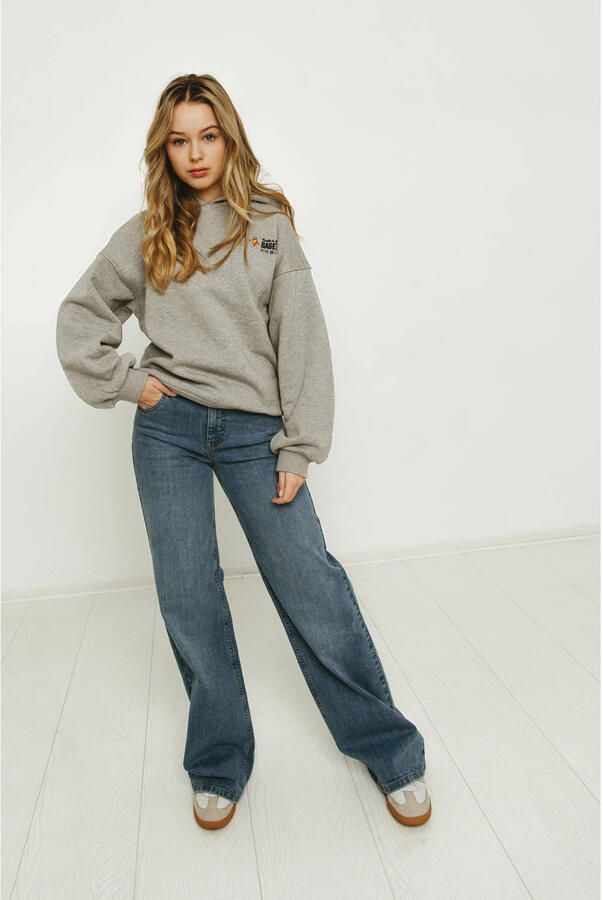Frankie&Liberty hoodie met backprint grijs melange