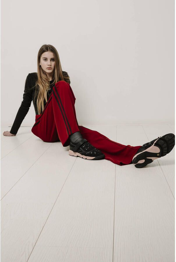 Frankie&Liberty regular fit gestreepte joggingbroek met borduursels rood Meisjes Polyester - Foto 2